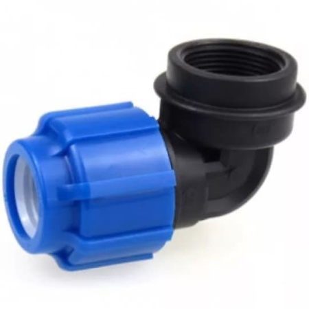 Компрессионный угольник 90° с внутренней резьбой Ø25 мм x 1/2″ для ПЭ трубы ПНД